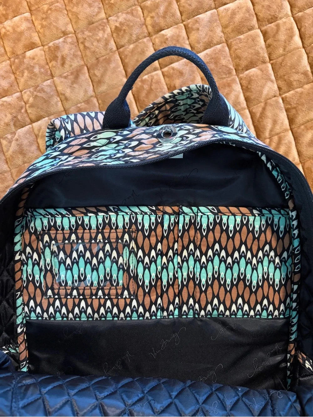 Vera Bradley Sierra Stream Quilted Backpack - Turquoise & Brown